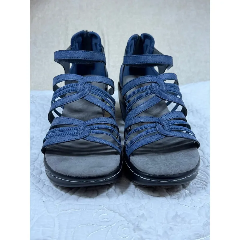 JBU by Jambu Women's 8M Blue Rosaline Strappy Comfort Wedge Sandals Casual Shoes